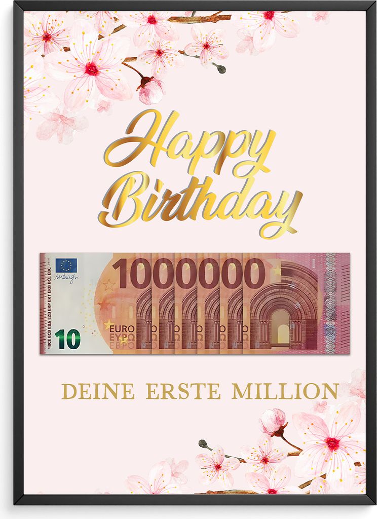 Geldgeschenk Geburtstag Frau | erste Million | Lustiges Geburtstagsgeschenk Freundin Witzige Geschenkidee Damen Geld verschenken – DIN A4 + Rahme...
