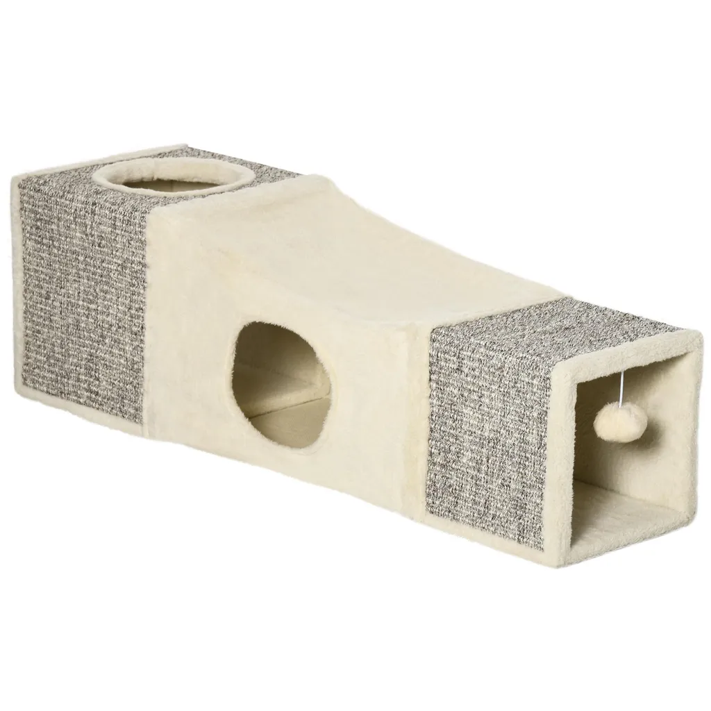 Tunnel chat d'intérieur pliable crème 98 cm pour le jeu et le repos