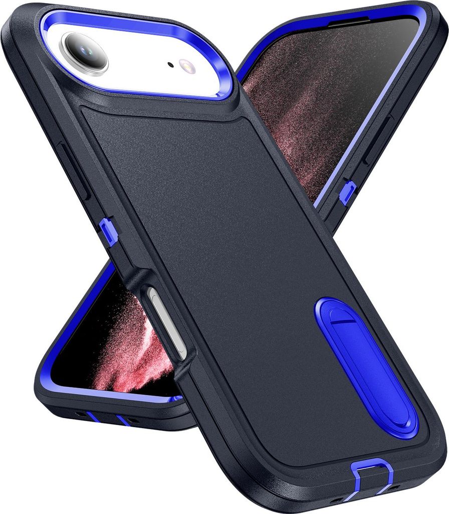 Hülle für iPhone Air Hybrid Dreilagige Robust Stoßfest Schwerlast Schutzhülle mit Ständer Dunkelblau