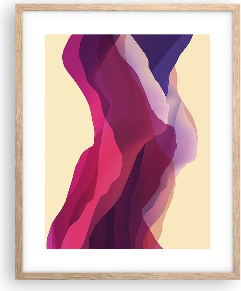 Gerahmtes Poster - Rahmen in heller Eiche - Abstraktion Berge Rosa - 40x50 cm - Wand Bild - Wanddeko - Wandbilder - Wandposter - Bilderrahmen - Bil...