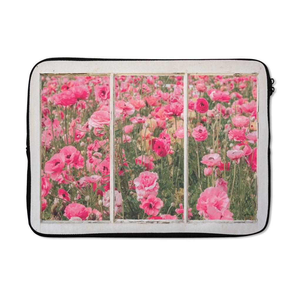 MuchoWow Laptop Hülle 14 ZollDurchsichtig - Blumen - Rosa Laptoptasche - Laptoptasche - Stoßsicher - Schutzhaube