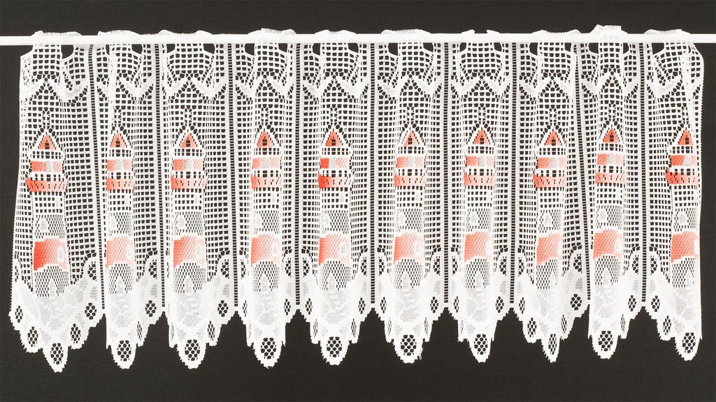 Gardinen Kranzusch Scheibengardine grober Jacquard Leuchtturm 45x1395 cm H/B weiß rot Bistrogardine Vorhang Küche 1er Pack