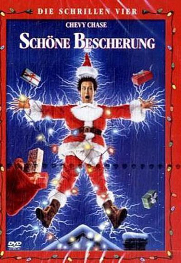 A man dressed as Santa Claus is surrounded by electrical sparks and Christmas presents.