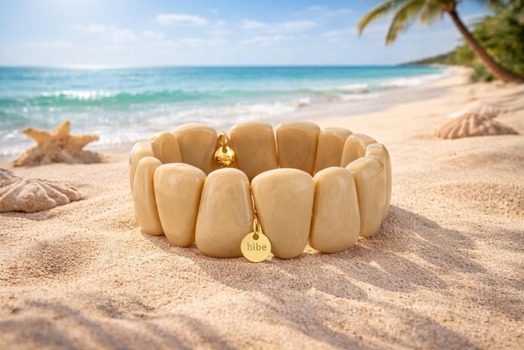 Armband elastische abgerundete Resin Dreiecke modisch modern stilvoll Biba - Beige
