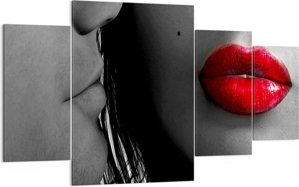 Bild auf Leinwand - Leinwandbild - Rote Lippen dunkles Haar Modell Liebe - 160x90cm - Wand Bild - Wanddeko - Leinwanddruck - Bilder - Kunstdruck - ...