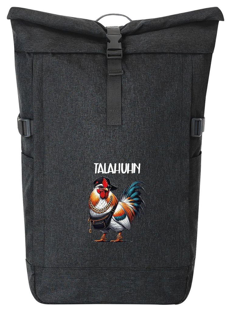 Huuraa Kurierrucksack Talahuhn Meme Talahon 30-44 Liter Black Melange Fairtrade Rolltop Rucksack Geschenkidee