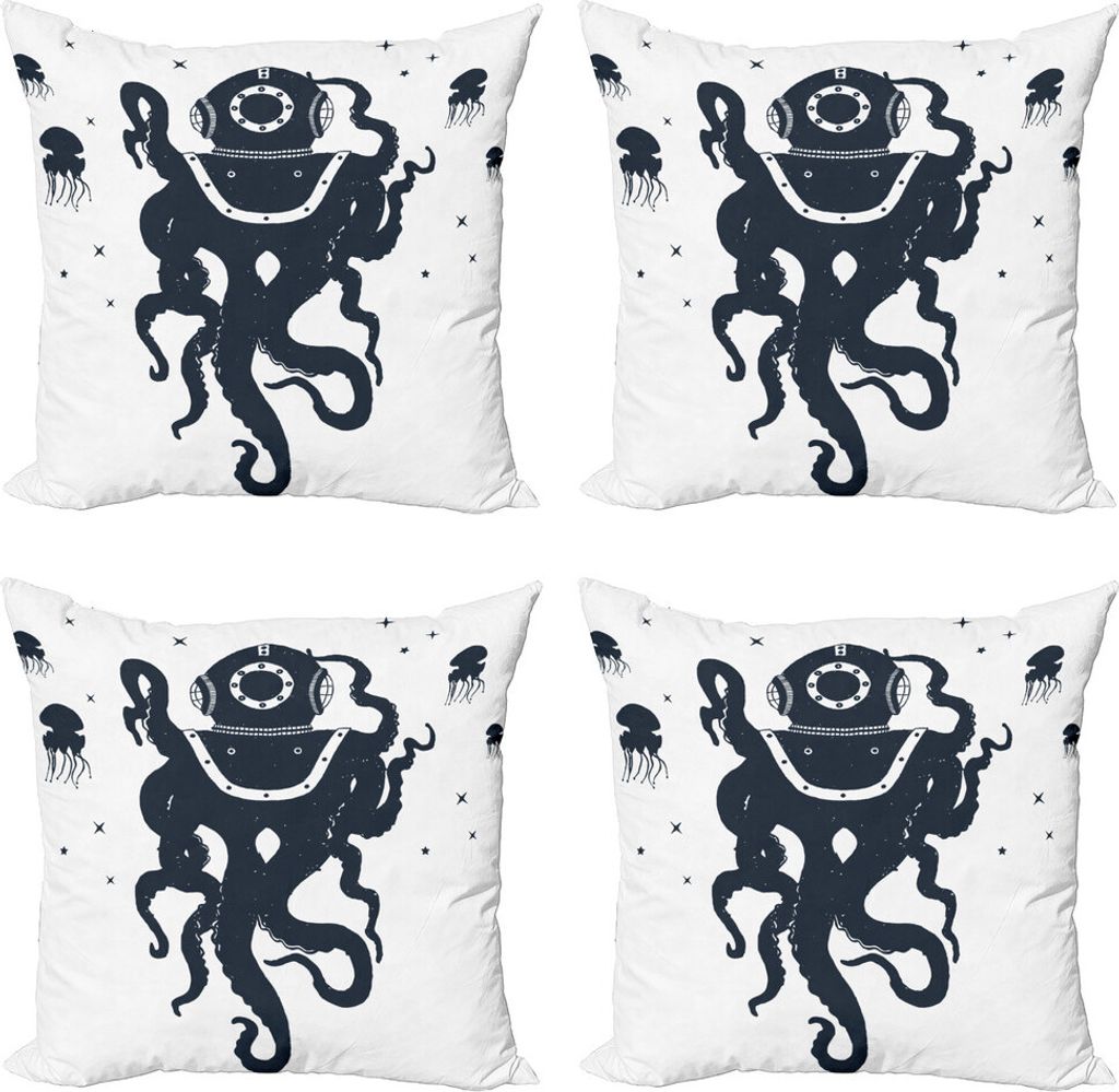 ABAKUHAUS Vintage Nautical Tattoo Kissenbezug Set (4 Stück), Octopus-Kostüm, Moderner Doppelseitiger Digitaldruck, 40 cm x 40 cm, Dunkelviolett B...