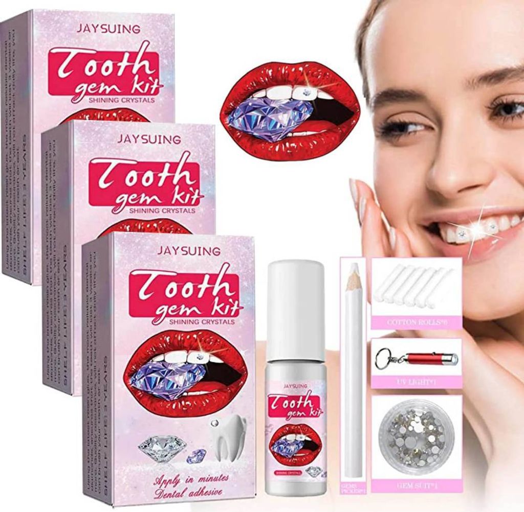 3 Stück Zahn edelstein Set, zahnschmuck Set mit kleber für Produktbild
