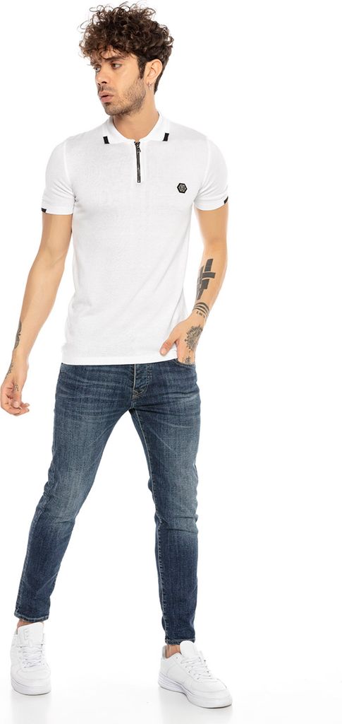 Red Bridge Herren Poloshirt Strick T-Shirt Zipped up Contrast Weiß L