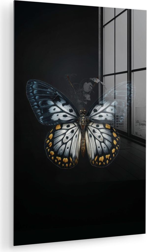 MuchoWow Glasbilder - Bilder auf Wandbild - Foto auf Glas Schmetterling - Monochrom - Balance 20x30 cm Wanddekoration aus Glas - Acrylglasbild - Ac...
