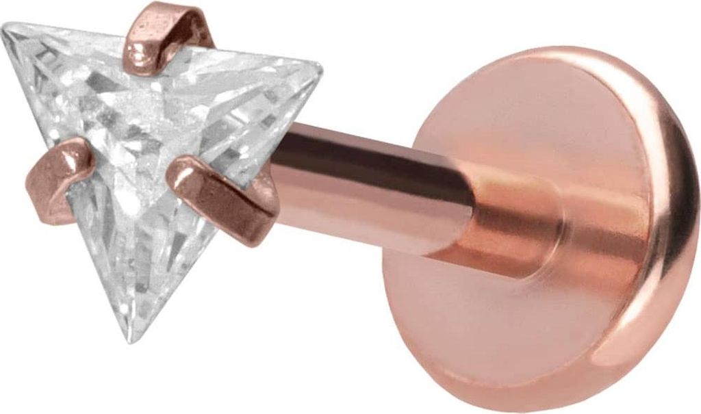 Ohrpiercing, Nasenpiercing Titan Labret mit Push Fit EINGEFASSTES KRISTALLDREIECK RoséGold Stablänge: 9mm | Stabstärke: 1mm