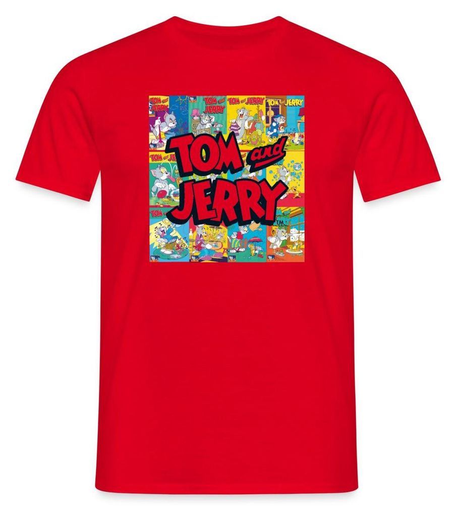 Spreadshirt Tom Und Jerry Logo Mit Vintage-Cover Collage Männer T-Shirt, XXL, Rot