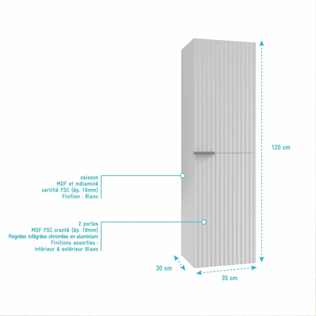 Rangement Mural Colonne Milo 120cm : Solution pour Petits Espaces