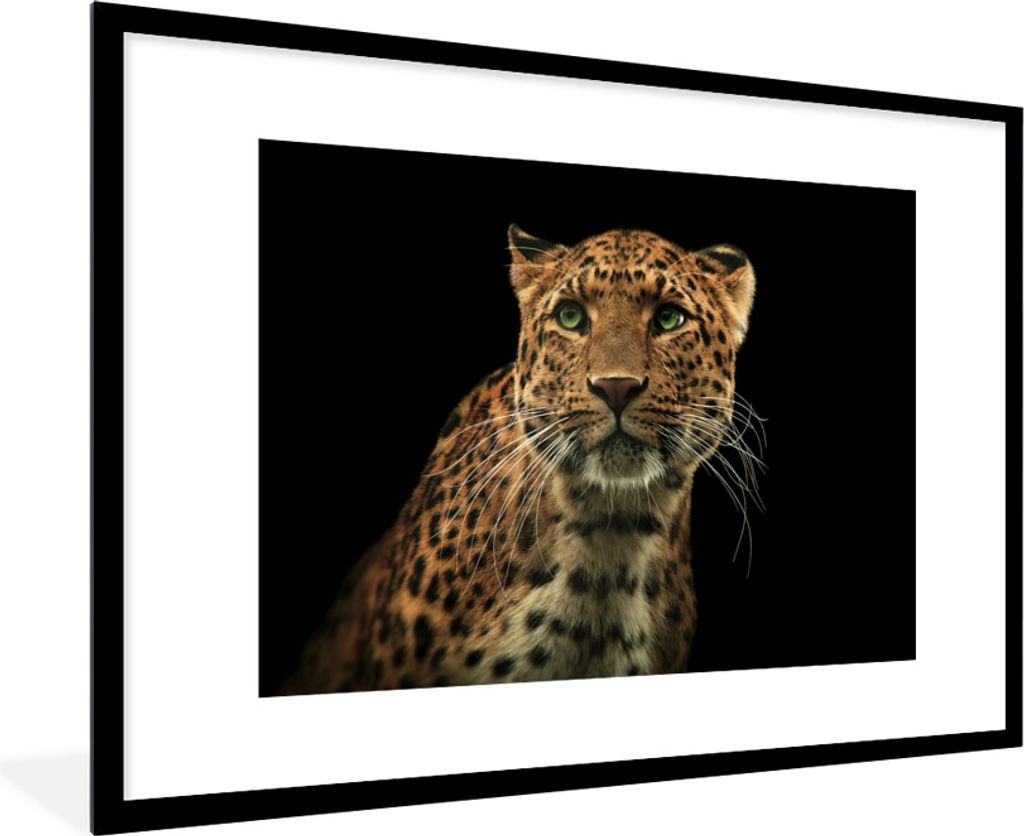 MuchoWow MuchoWow Gerahmtes Poster Panther - Schwarz - Grün 90x60 cm - Poster mit zchwarzem Bilderrahmen - Wanddekoration - Fotos