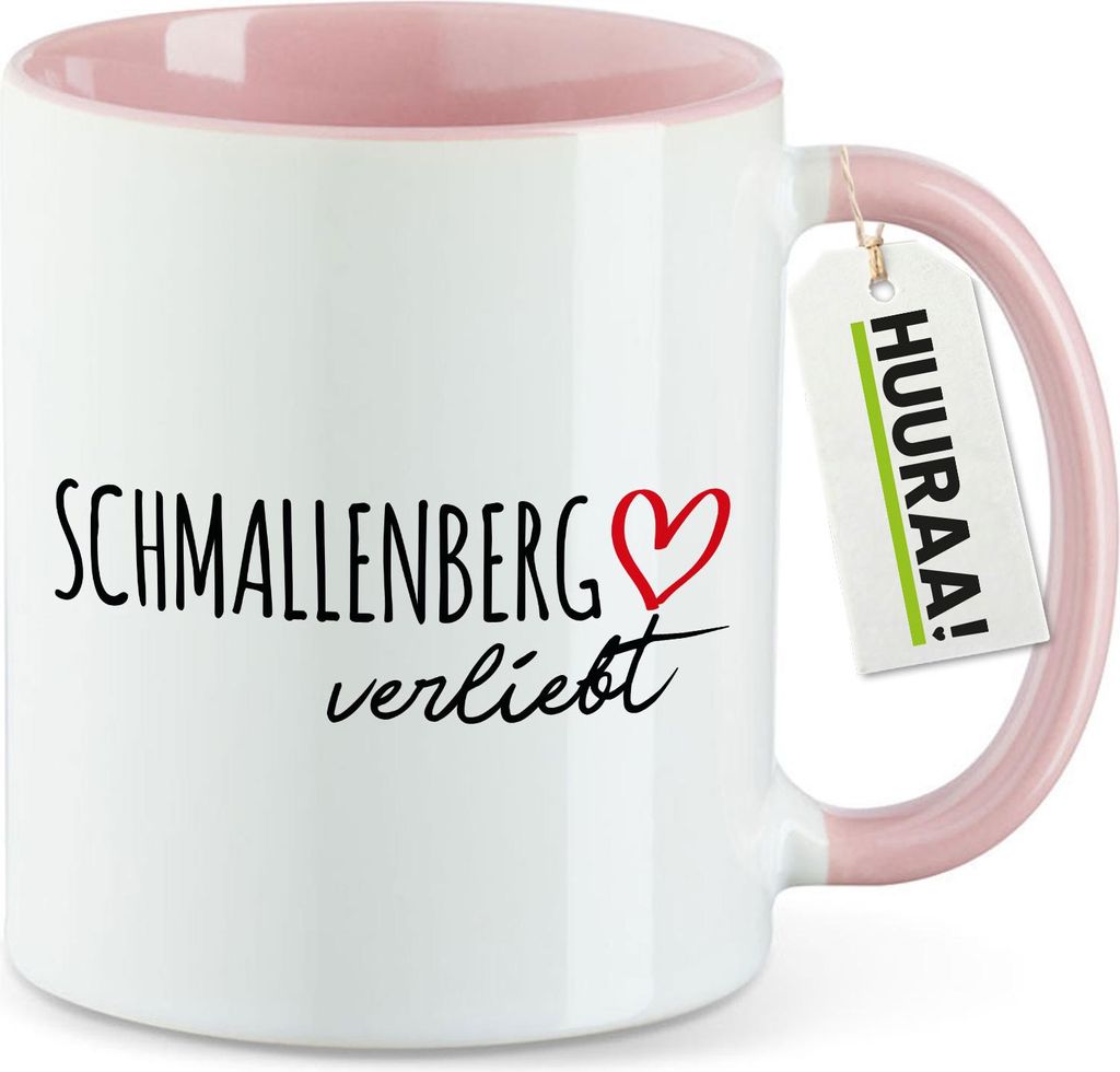 Huuraa Kaffeetasse Schmallenberg verliebt 330ml Rosa Keramik Kaffeebecher Geschenkidee