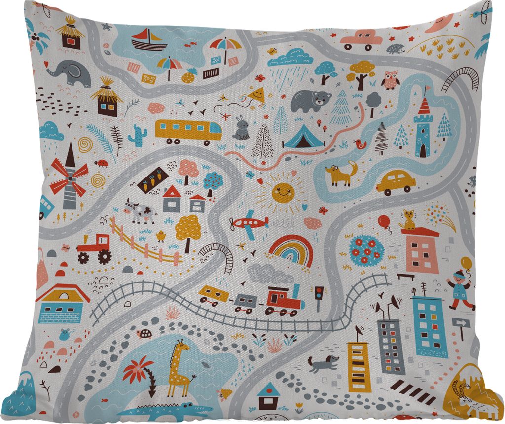 MuchoWow® Outdoor Kissen - Kinder - Auto - Stadt - Tiere - Produktbild 
