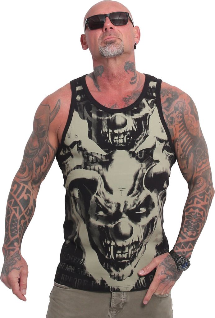 Yakuza Herren Afraid V02 Allover Slim Tanktop, Schwarz, S