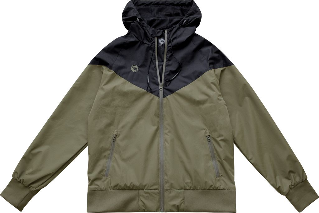 Stark Soul Herren Windbreaker Jacke mit Wabenmuster, Kapuze, Reißverschluss-Taschen, Innentasche, Mesh Innenfutter, Farbe: Khaki-Schwarz, Gr: XXL