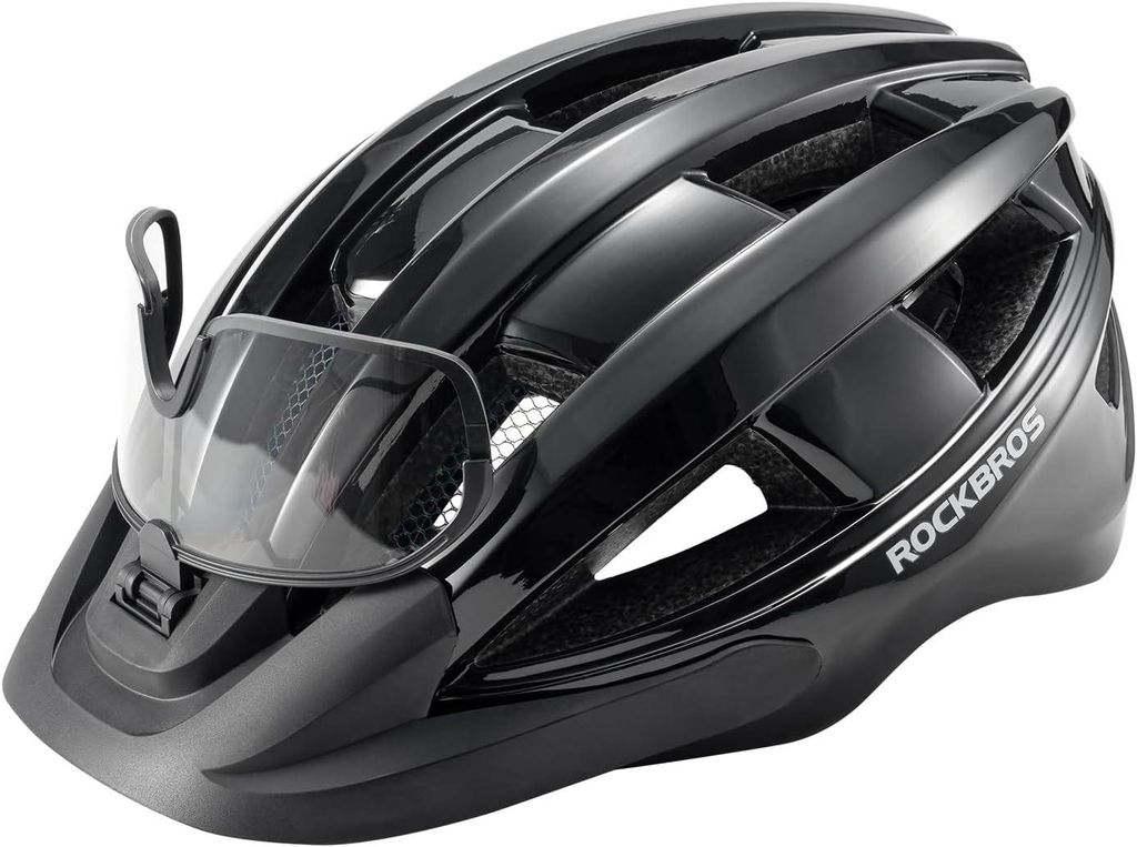 ROCKBROS Fahrradhelm mit Visier Integrierter Radhelm Sicherheitshelm für MTB 55-61cm Schwarz