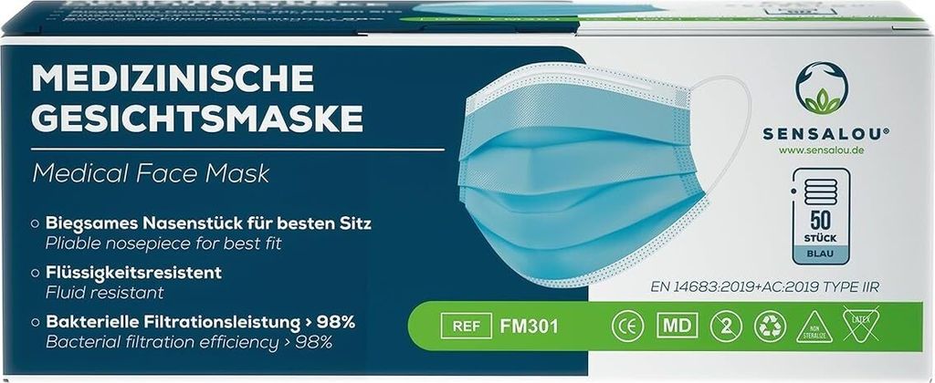 Sensalou Medizinische OP Masken - Mundschutz 50 Stück Produktbild 3