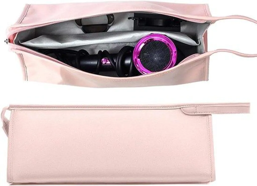Pochette sèche-cheveux étanche rose avec doublure de protection thermique