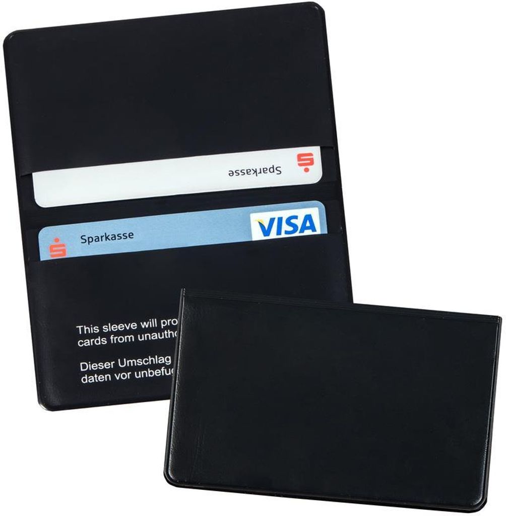 Kreditkarten-Klapphülle aus PVC-Folie, RFID-Protection für maximale Datensicherheit, für Standard Kartenformate, Schwarz, Verpackungseinheit: 10...