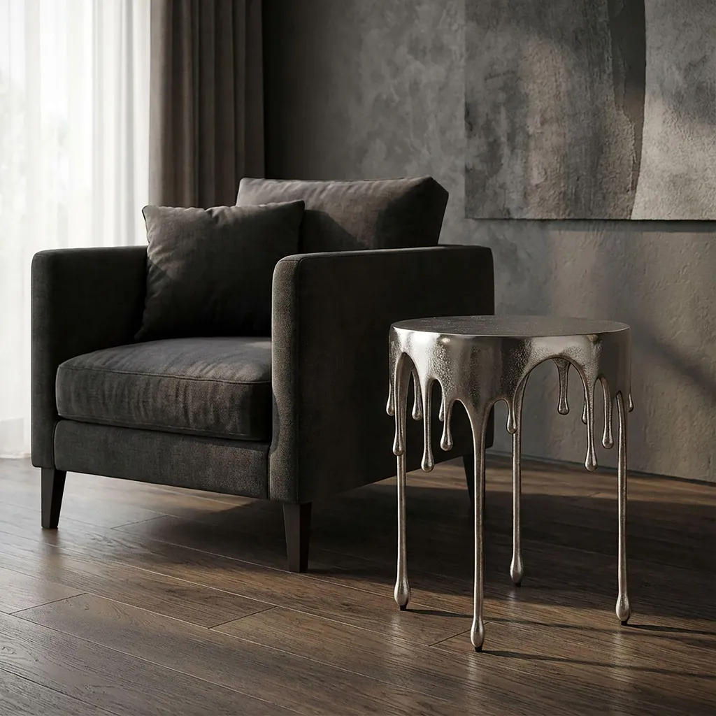 Table d'appoint argentée moderne 43 cm pour petit espace et déco chic