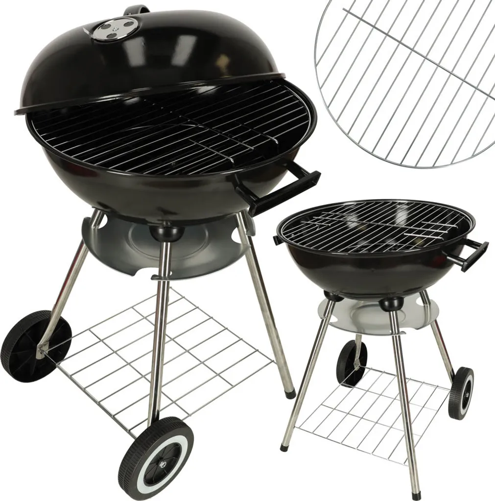 Barbecue charbon avec couvercle d'aération et tablette latérale bois