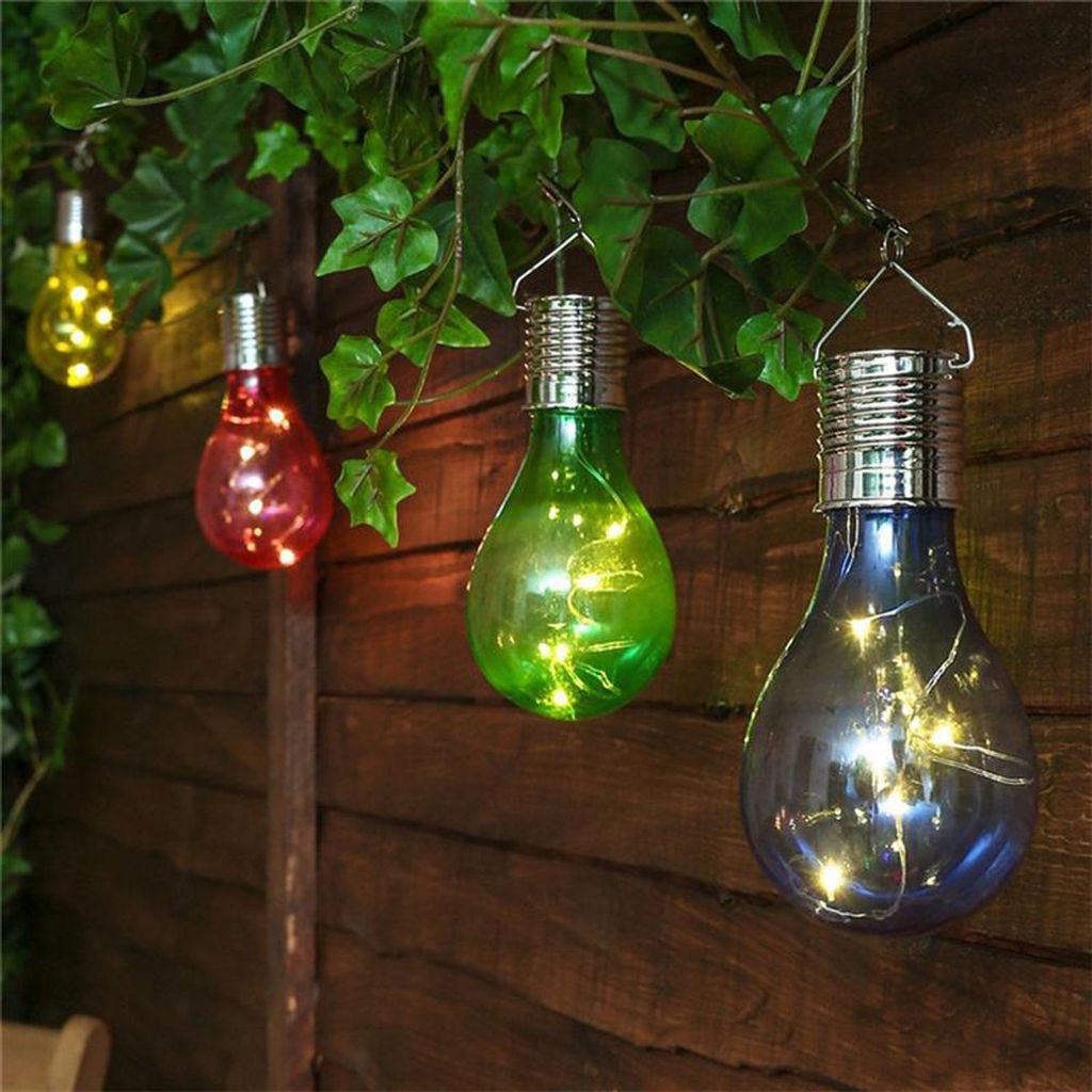12x Solar LED Glühbirne Lampen Licht Beleuchtung Innen Wohnen Haken Hängend Akku