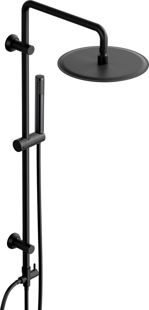 JOHO Regendusche Duschsystem ohne Armatur, Edelstahl Duschset mit 92cm Duschstange, XL Überkopfbrause Rund D25cm Schwarz