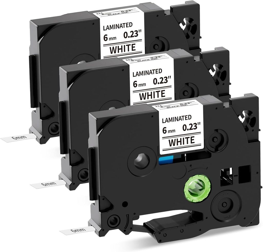 Phomemo 3x kompatibles TZe-211 Etikettenband 6mm (0,23") Schwarz auf Weiß, passend für Brother P-touch PT-H100LB/H105/H107/H110/D210/D410