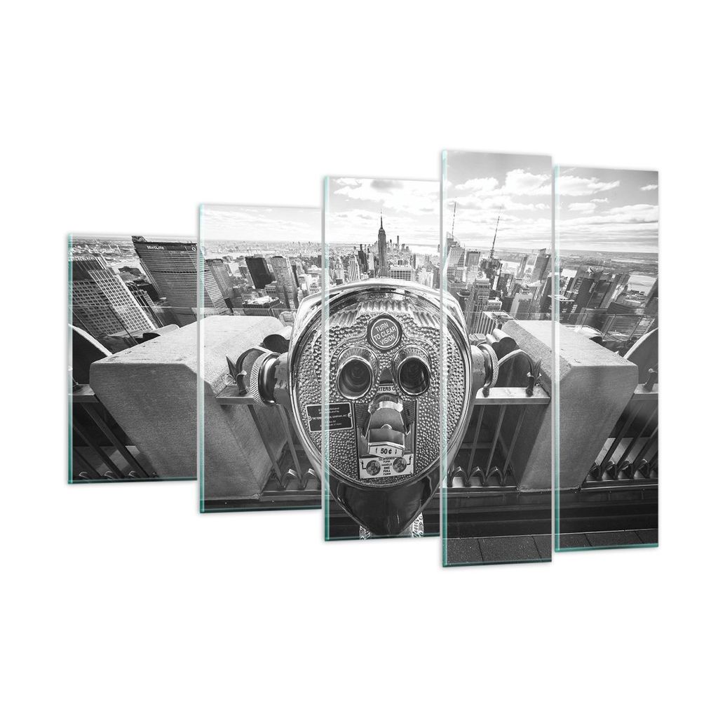 Bilder auf glas - 5 Teile - Manhattan Fernglas Ansicht - 150x100cm - Glasbilder - Wandbilder - Bilder - Wanddekoration aus Glas - Glas Bilder - Wan...