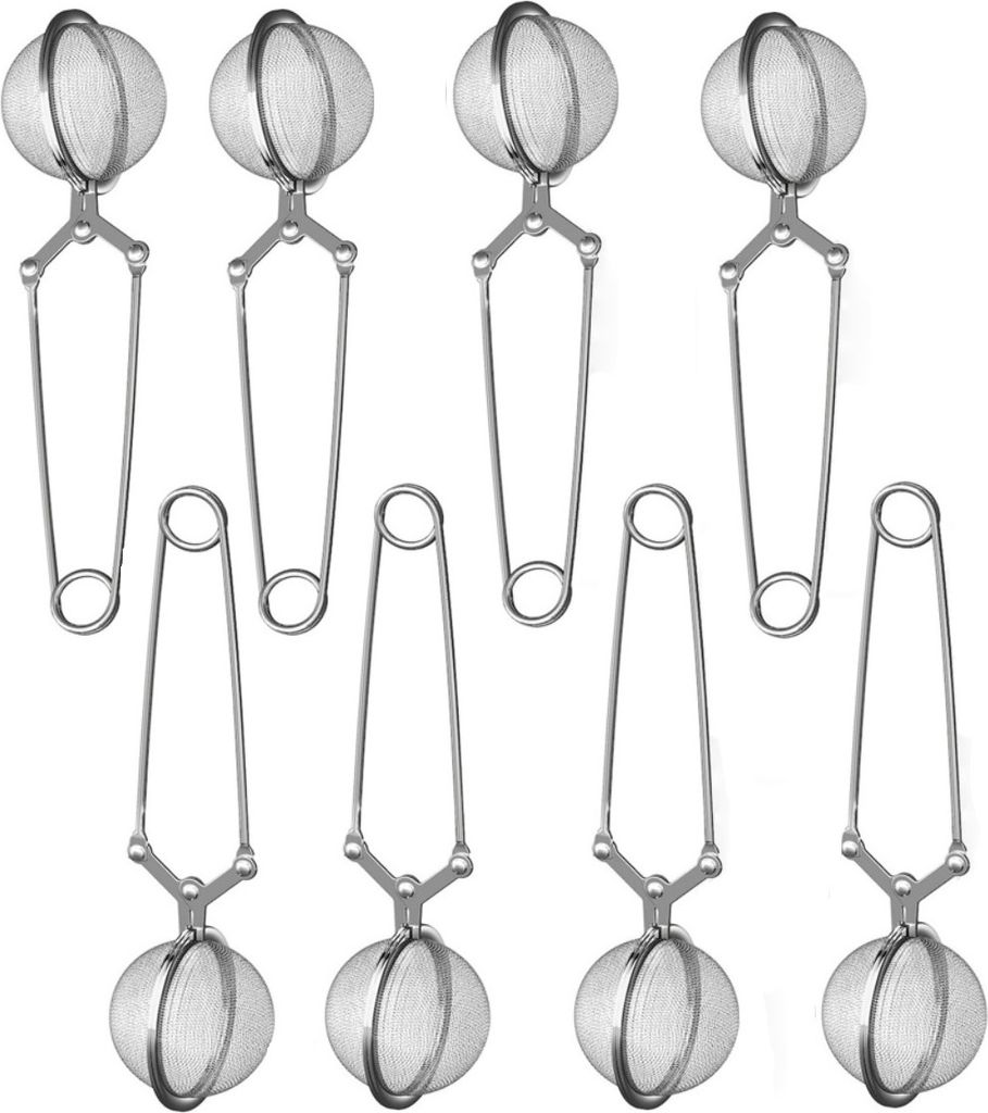 Bayli 8er Set Teezange aus Edelstahl für losen Tee | 8 Stück Tee Ei in Kugelform | Siebzange für Tasse | Teefilter | Gewürzzange | Teesieb | Ge...