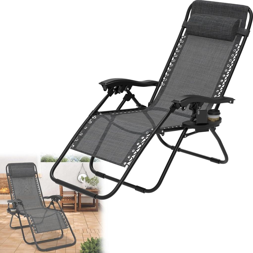 YUENFONG Liegestuhl Garten Sonnenliege Gartenliege Klappbar Leicht Klappliegestuhl Balkon Terrassen Liege Strandliege mit Kopfkissen Getränkehalte...