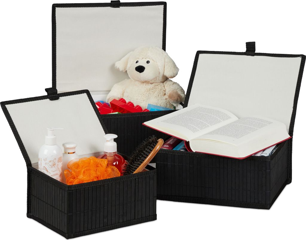 Set di 3 cestini portaoggetti Relaxdays, con coperchio e Immagine del prodotto 