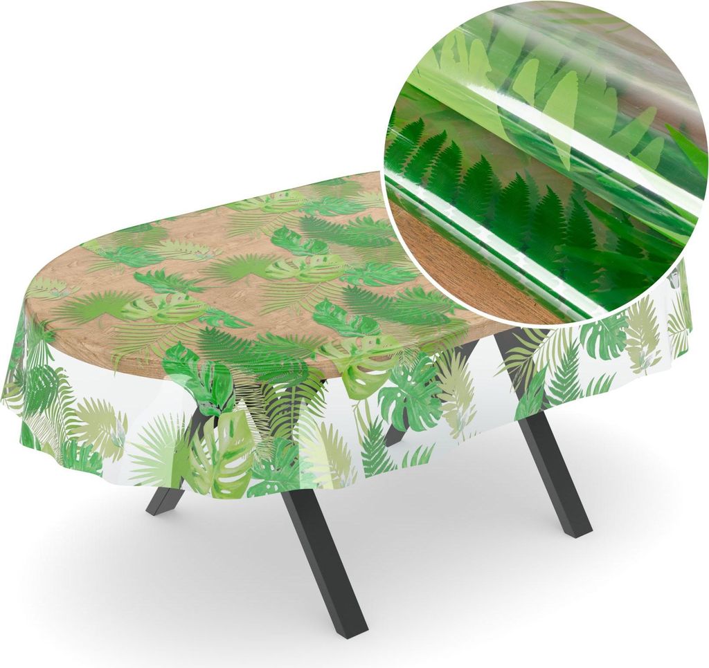 Tischdecke Klara Tischtuch Plastiktischdecke Schutzdecke Klarsichtfolie Palmblätter Transparent Wasserabweisend Oval Breite 140 cm Länge 220 cm m...