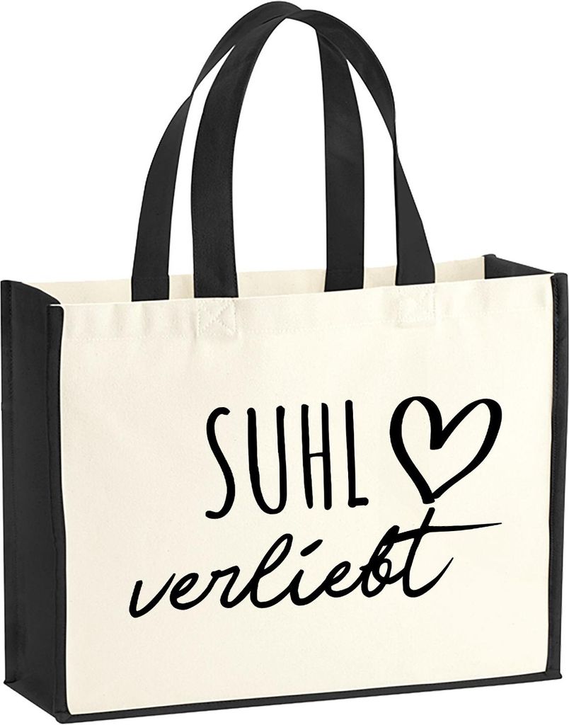 Huuraa Jutetasche Suhl verliebt 21 Liter Black Jute und Baumwolle Einkaufstasche Geschenkidee