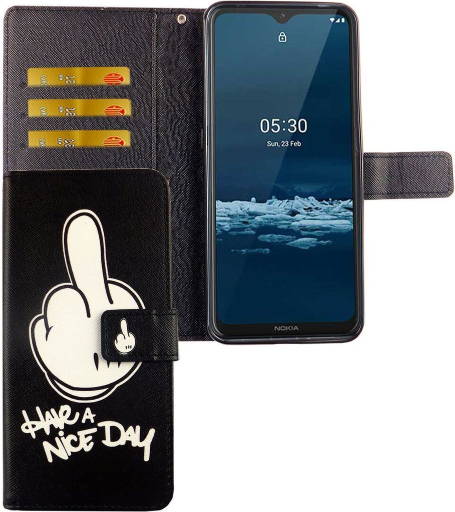 Nokia 5.3 Tasche Handy Hülle Schutz-Cover Flip-Case mit Kartenfach Have a nice day