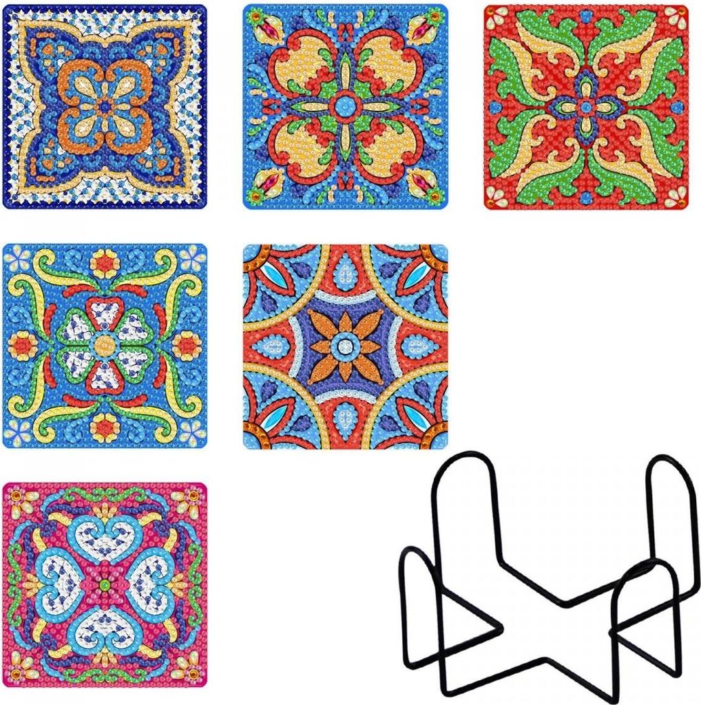 Diamantstickerei Set: 6 Mandala-Untersetzer, 9,5 cm