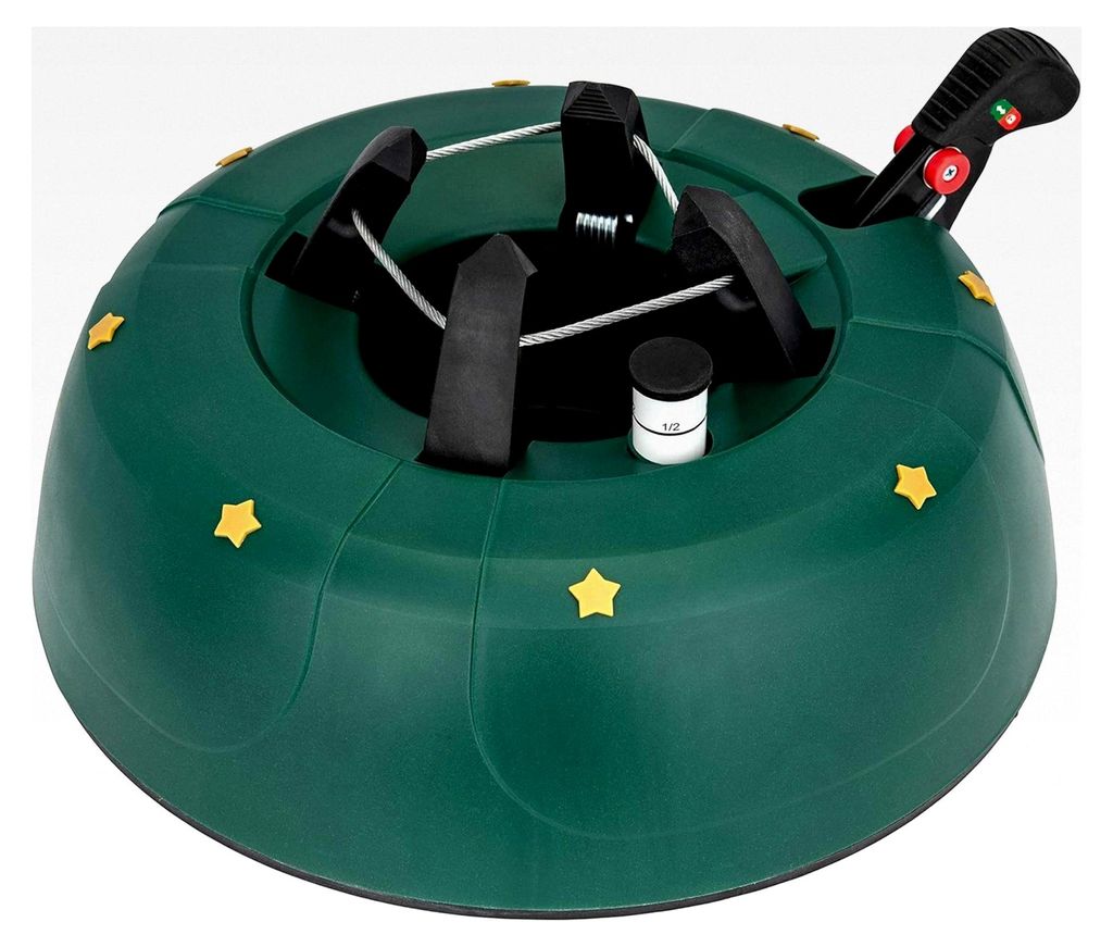 Christbaumständer von F-H-S, rollbar auf glatten Böden durch 5 integrierte Rollen, Farbe grün, für Baumhöhe bis max. 2,50 m, mit Fusshebelfunk...