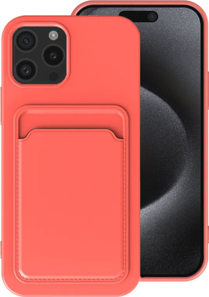 Smartphonica Handytasche Geeignet für iPhone 15 Pro Max mit Kartenhalter - TPU Rückwand mit Kartenfach - Pink Orange