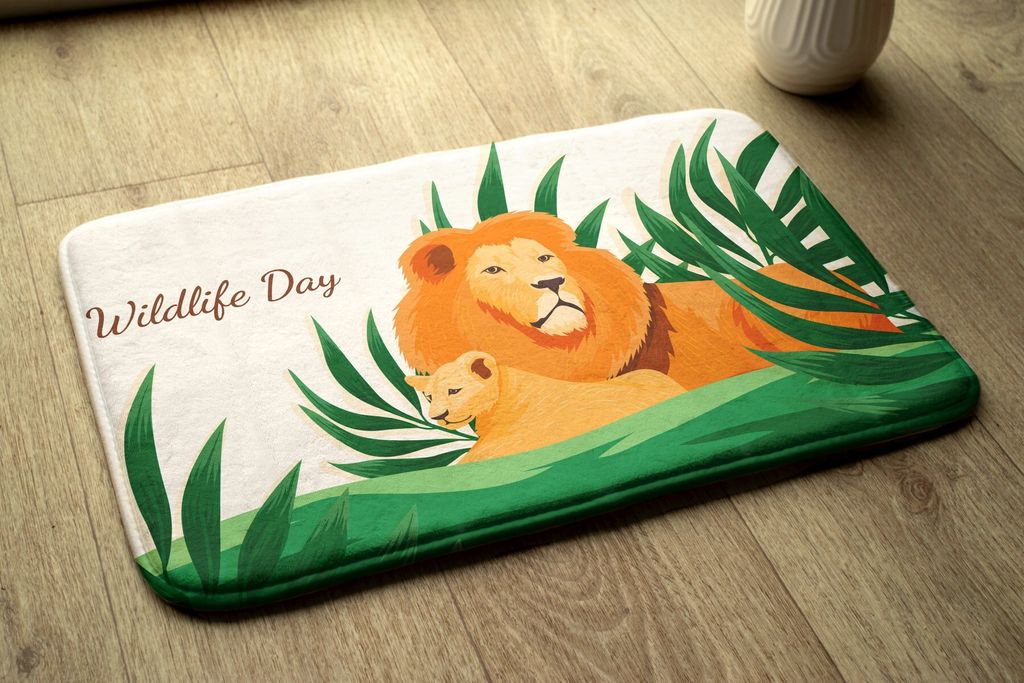 Badteppich Saugfähige - Badezimmer Teppich - Rutschfester Badvorleger Badematte - 90x60 cm - Löwen Katzen