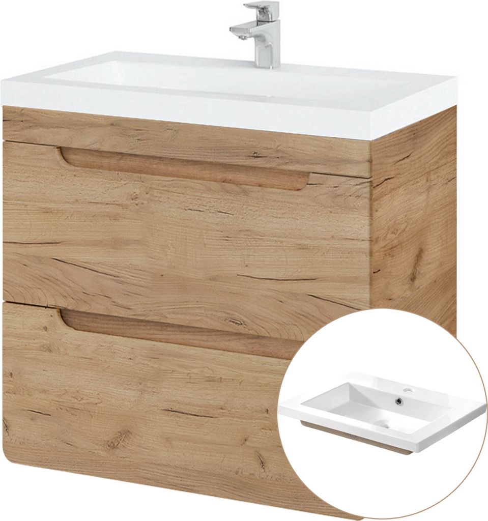 Waschtisch 61 cm mit Keramikbecken LUTON-56-CRAFT Wotan Eiche Nb., B/H/T ca. 61/63/46 cm