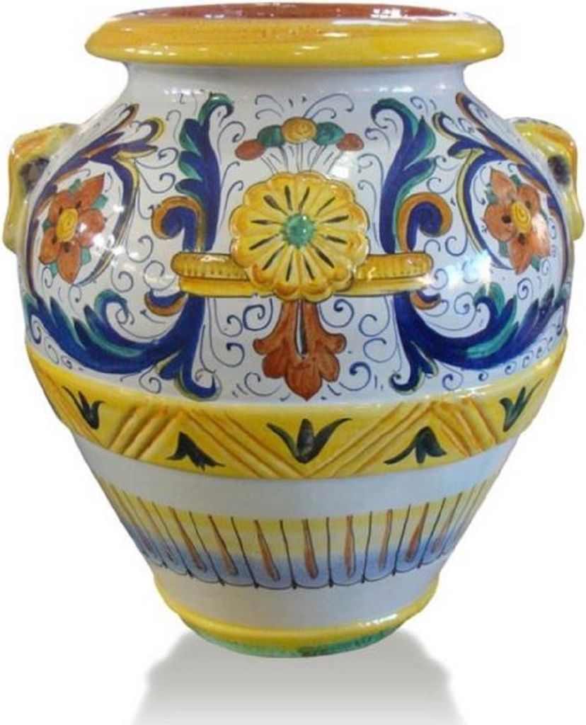 Casa Padrino Luxus Barock Terracotta Vase Weiß / Mehrfarbig - Verschiedene Größen - Prunkvolle handgefertigte & handbemalte Blumenvase - Barock ...