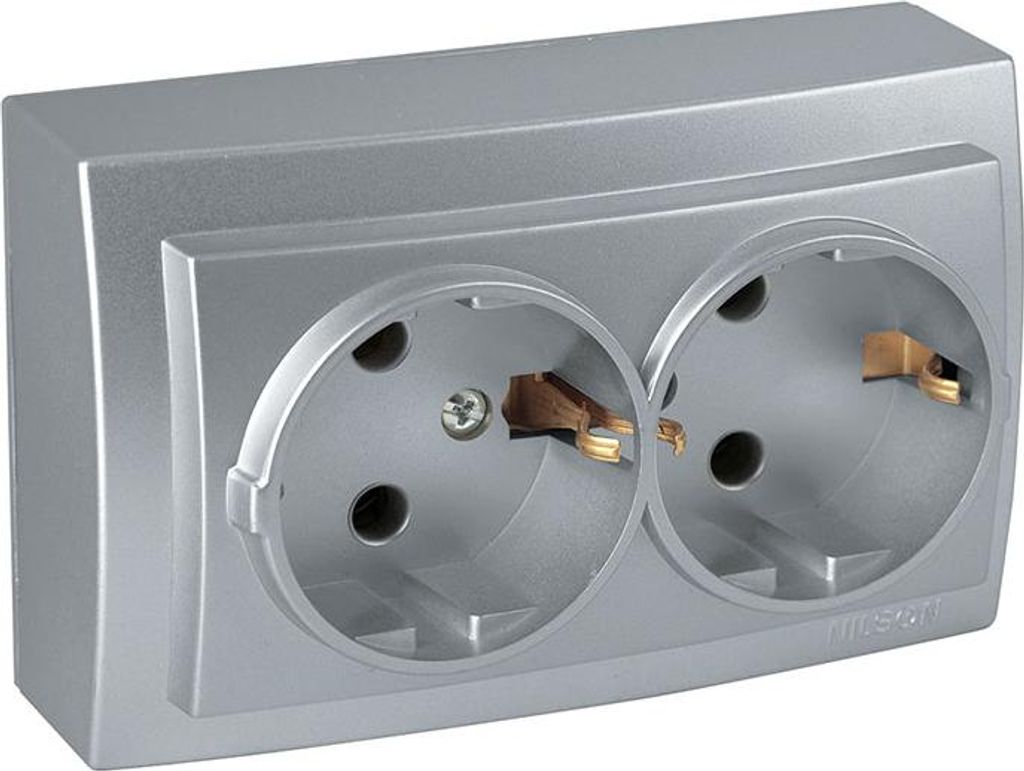 Doppelsteckdose Silber Aluminium-Optik – Aufputz IP20 Innen Produktbild 