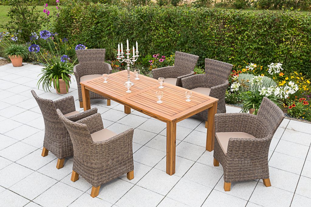 Merxx 13tlg. Toskana Gartenmöbelset, braun - 6 Sessel + 6 Produktbild 