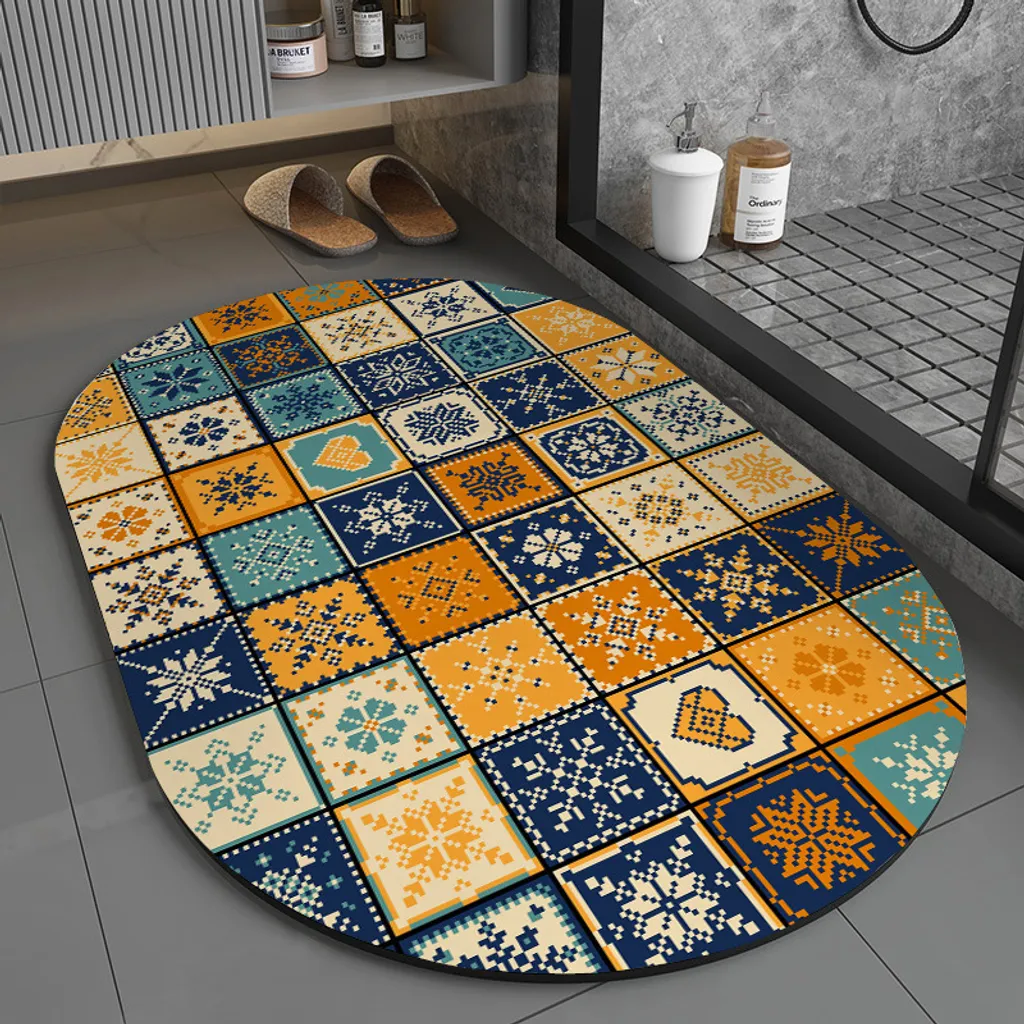 Tappetino Ovale Bagno Boho 50x80: Morbido Etnico Antiscivolo