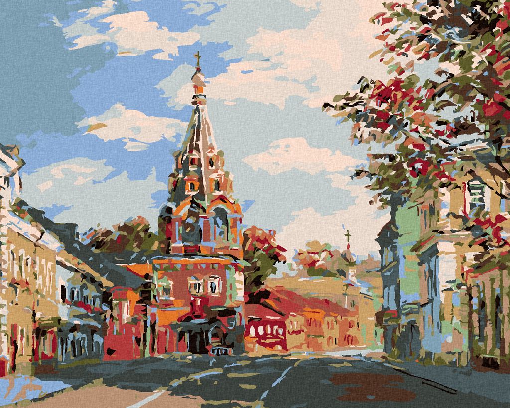 Zuty - Malen nach Zahlen - KIRCHE IN DER VORSTADT, 40x50 cm, ohne Keilrahmen