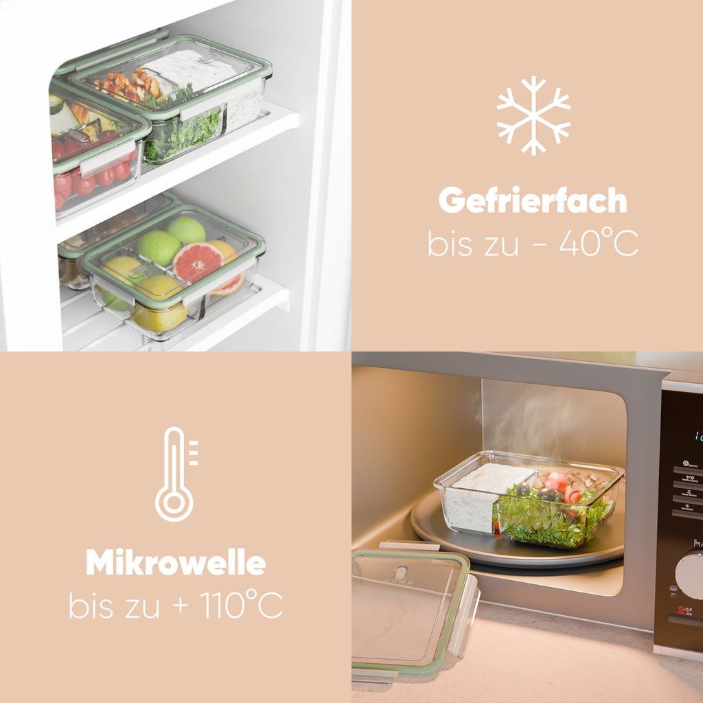 classbach® Meal Prep Boxen Glas mit Fächern | 3er Set | Produktbild 3