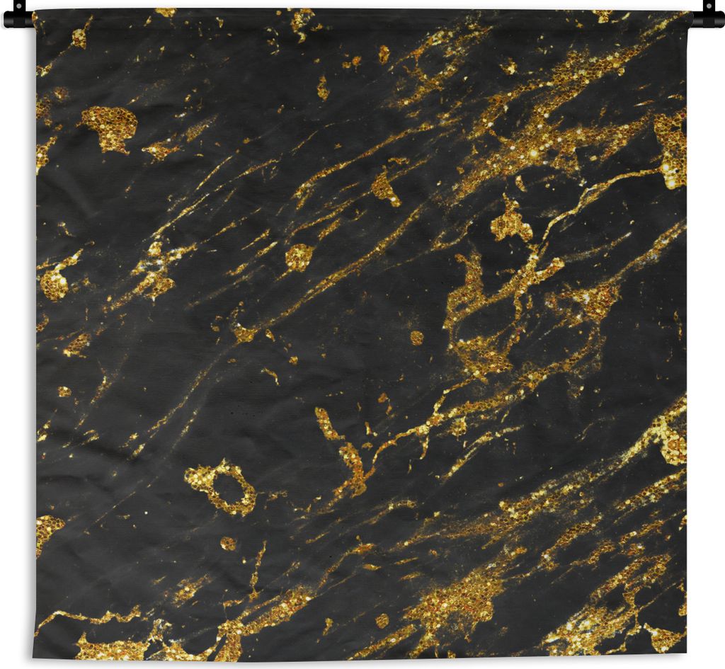 MuchoWow Wandteppich Wandbehang Marmor - Gold - Schwarz - Stein 90x90 cm Tapisserie Dekoration Wandtuch - Wandaufhänger